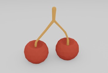 low poly 3d cherry on white background , minimal idea creative concept. " 3d illustration"