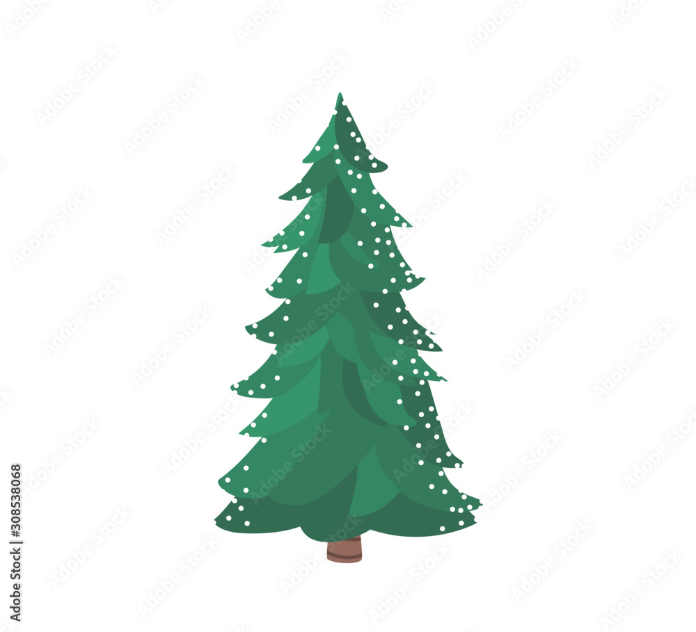 Poster fir tree with snow texture. pine xmas vector illustration isolated on white background. simple flat 