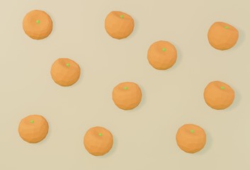 pattern 3d orange fresh fruits on soft yellow background. cute minimal idea creative concept. 