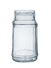 Empty glass jar, no lid. Isolated on white background