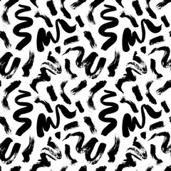 Swirl and curly brush strokes seamless pattern. Hand drawn vector ink illustration. Painted abstract texture.