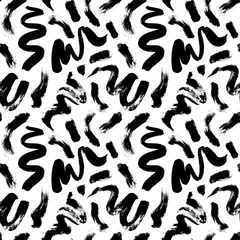 Gordijnen Werveling en krullend penseelstreken naadloos patroon. Hand getekend vectorillustratie inkt. Geschilderde abstracte textuur. © Анастасия Гевко