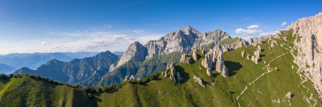 Aerial panoramic of Grignone (Grigna Settentrionale), Lake Como, Italy