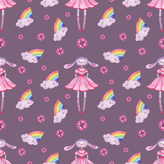 Pattern with a lamb in the hands of a heart on a dark background