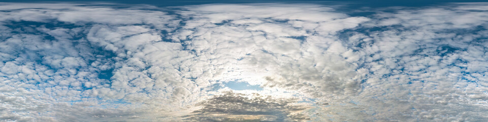 blue sky with beautiful cumulus clouds. Seamless hdri panorama 360 degrees angle view with zenith...
