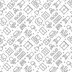 Furniture related seamless pattern with outline icons