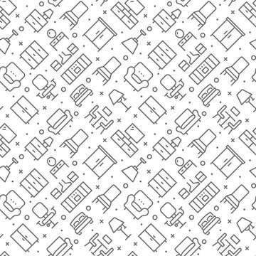 Furniture Related Seamless Pattern With Outline Icons