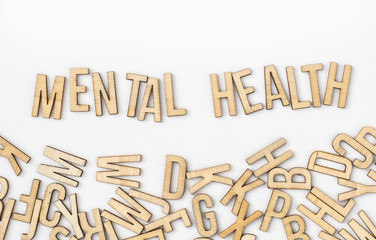 Mental health concept, word spelled out by wooden letters on white background