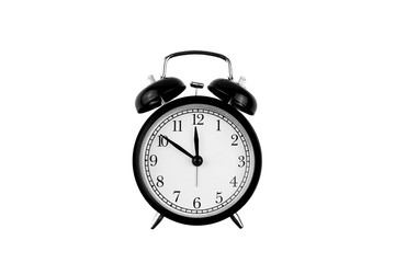 alarm clock black with a white dial on an isolated white background