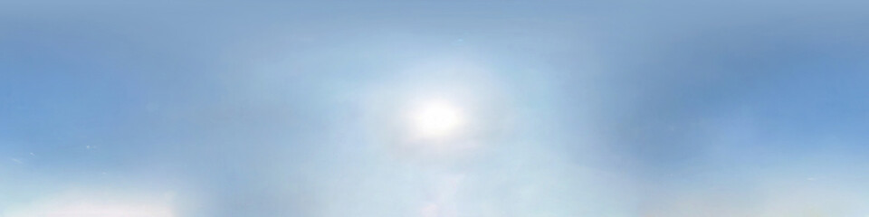 clear blue sky with halo sun. Seamless hdri panorama 360 degrees angle view with zenith for use in...