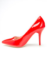 women's patent high heeled shoes red color isolated on white background