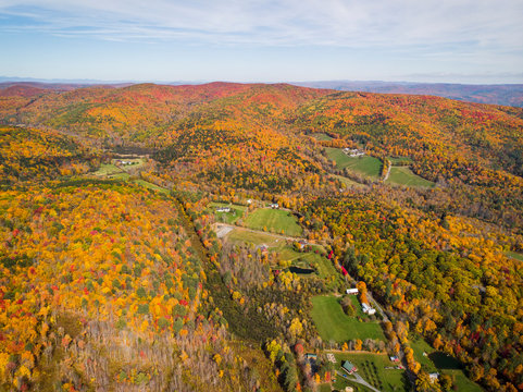 Fall foliage seen from the air near Quechee, Vermont.