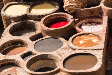 Dyeing houses of Chouar, Fes, Morocco, Africa, North Africa