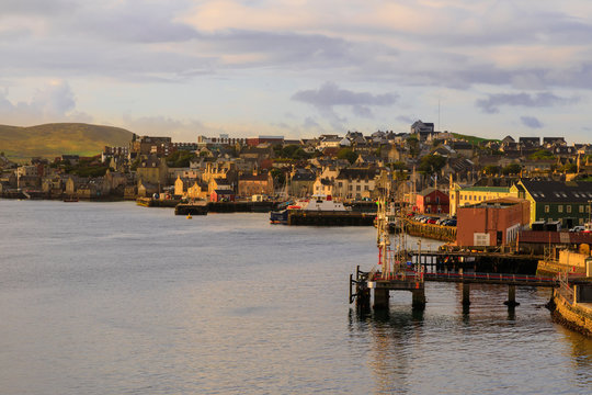 Lerwick, elevated view from the sea, morning light, Lerwick, Mainland, Shetland Isles, Scotland