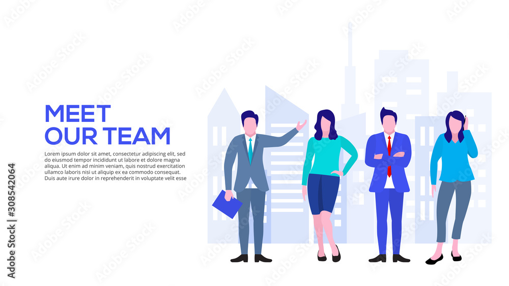 Aufkleber landing page template of our business team. flat vector illustration.