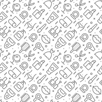 Beauty related seamless pattern with outline icons