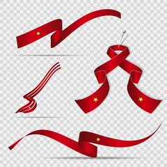 Flag of Vietnam. 2nd of September. Set of realistic wavy ribbons in colors of vietnamese flag on transparent background. Independence day. National symbol. Graphic template. Vector illustration.