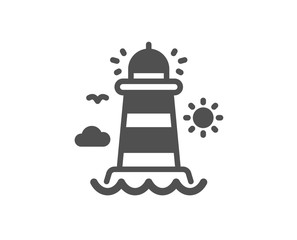 Fototapeta na wymiar Beacon tower sign. Lighthouse icon. Searchlight building symbol. Classic flat style. Simple lighthouse icon. Vector
