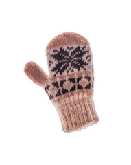 Winter wool mitts on a white background.