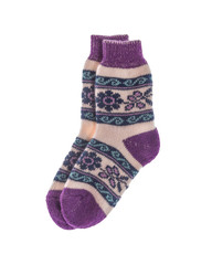 Winter wool socks on a white background.