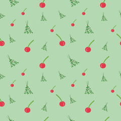 Kirschen mit Mistelzweigen nahtlos Muster