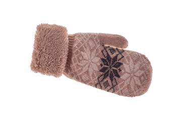 Winter wool mitts on a white background.