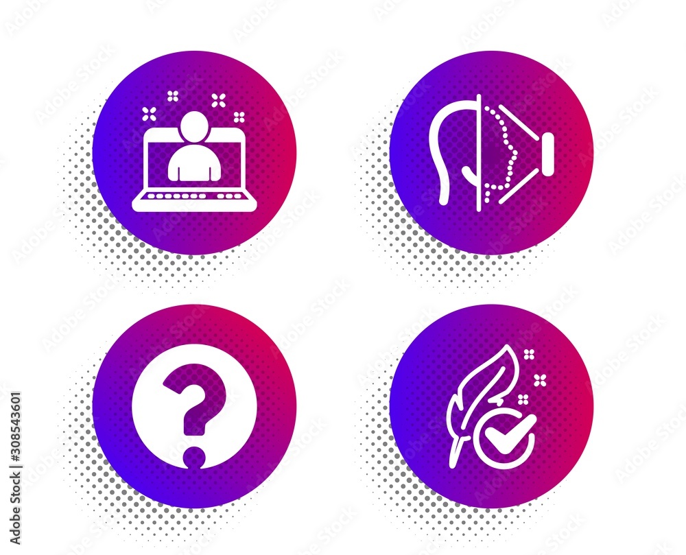 Poster face id, question mark and best manager icons simple set. halftone dots button. hypoallergenic teste