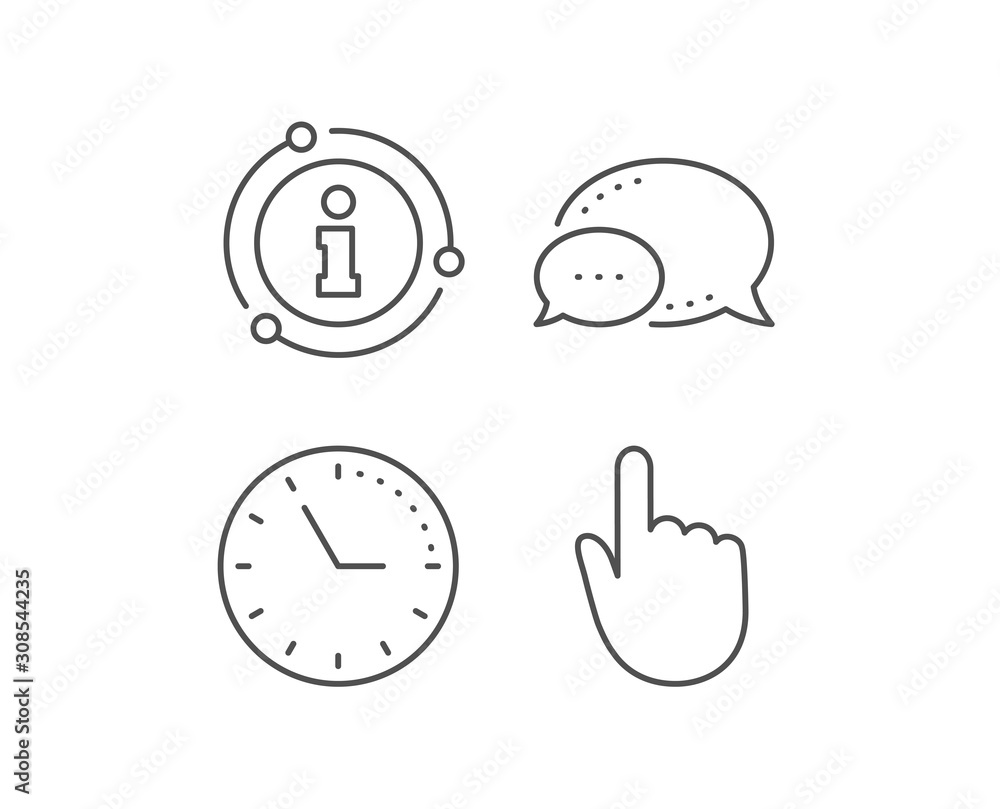 Poster hand click line icon. chat bubble, info sign elements. finger touch sign. cursor pointer symbol. lin