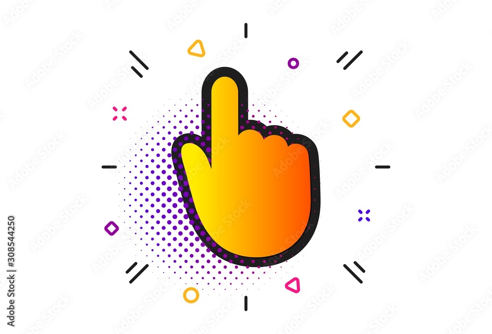 Poster finger touch sign. halftone circles pattern. hand click icon. cursor pointer symbol. classic flat ha