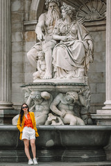 Obraz premium Young woman in Vienna outdoors during holidays in Europe.