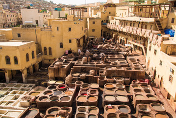 Dyeing houses of Chouar, Fes, Morocco, Africa, North Africa
