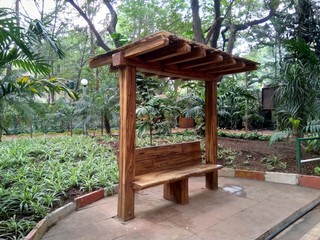 Wooden Bench in garden