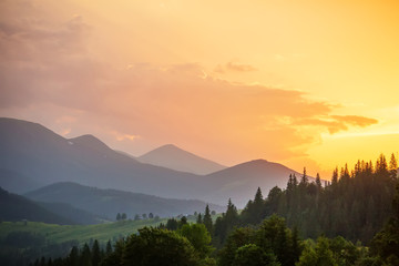 Beautiful sunset in Carpathian mountains