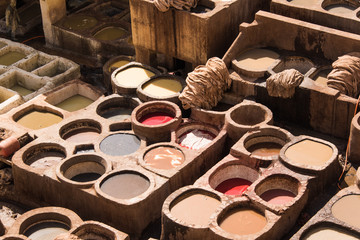 Dyeing houses of Chouar, Fes, Morocco, Africa, North Africa