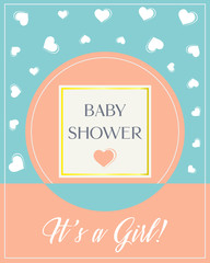 Obraz premium Minimal design Baby shower invitation card vector illustration. It's a Girl text. 