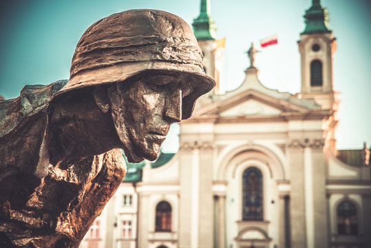Warsaw, 06 December 2019, monument of Warsaw Insurgents at the Supreme Court in Warsaw. A monument commemorating the fight in Warsaw, the time of war and the uprising.