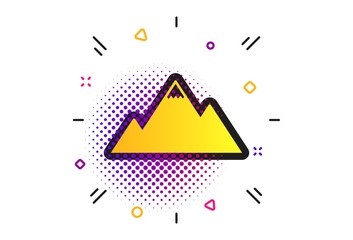 Mountain icon. Halftone dots pattern. Mountaineering sport sign. Leadership motivation concept. Classic flat mountain icon. Vector
