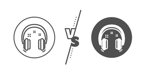 Music listen sign. Versus concept. Headphones line icon. Musical earphones symbol. Line vs classic headphones icon. Vector