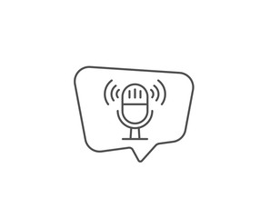 Microphone line icon. Chat bubble design. Music mic sign. Musical device symbol. Outline concept. Thin line microphone icon. Vector
