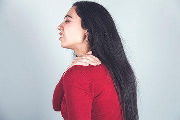 woman hand in ache shoulder