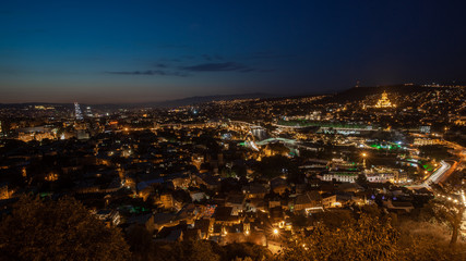 Night view of old town of Tbilisi. Tiflis is the largest city of Georgia, lying on the banks of Mtkvari River.