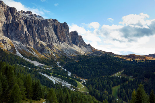 Part of Marmolada mountain range in the Dolomite alps in early fall, South Tyrol