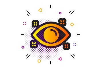 Fototapeta premium Oculist clinic sign. Halftone circles pattern. Health eye icon. Optometry vision symbol. Classic flat health eye icon. Vector