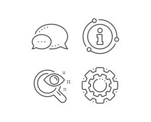 Vision test line icon. Chat bubble, info sign elements. Eyesight check sign. Oculist clinic symbol. Linear vision test outline icon. Information bubble. Vector