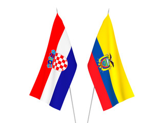 National fabric flags of Croatia and Ecuador isolated on white background. 3d rendering illustration.