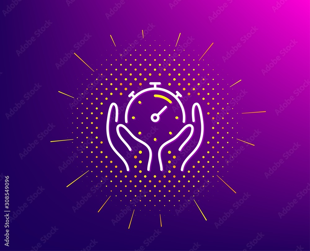 Poster timer line icon. halftone pattern. time management sign. stopwatch symbol. gradient background. time