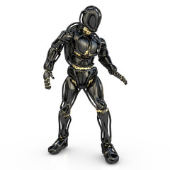 schwarzer humanoider Roboter in stehender Pose