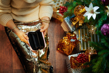 concerned elegant 40 year old woman checking her waller