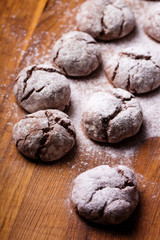marble cookies on a wooden table, close-up