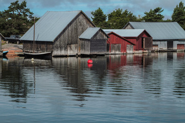 Fototapeta na wymiar Scandinavian fishing village on a sunny, summer day